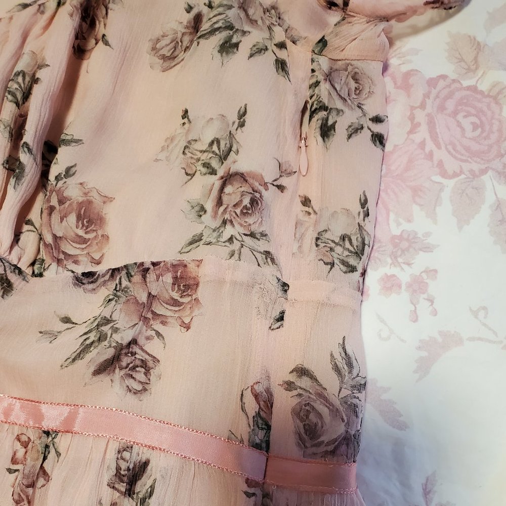 LoveShackFancy Audra Silk Midi Dress in Pink Canopy - Picture 10 of 14